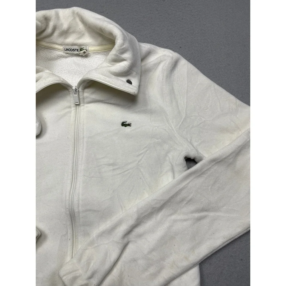 Lacoste Full Zip Jacket Polyester White Solid 36 Womens